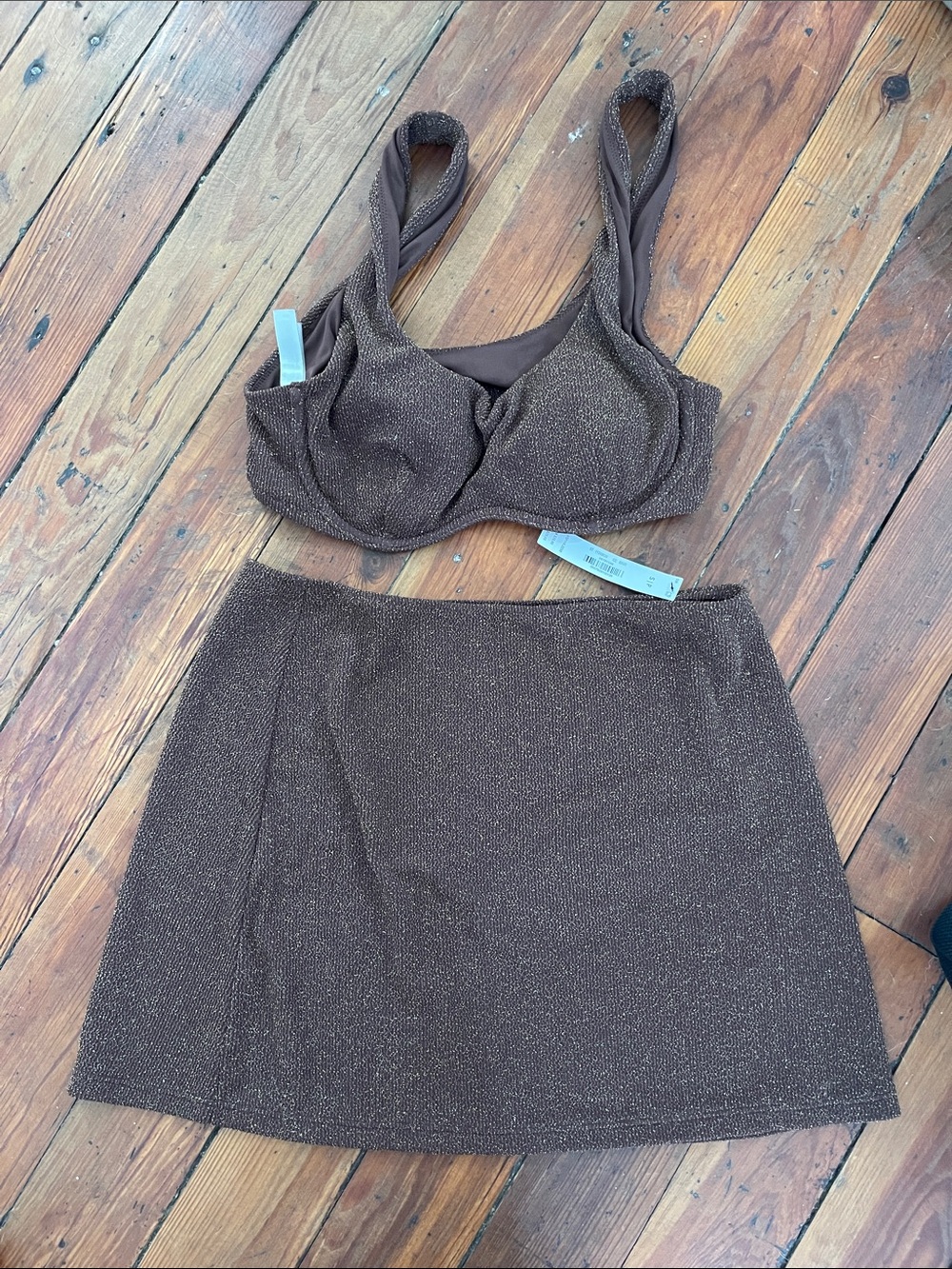 PINK Victoria's Secret Brown Glitter Mini Skirt Set